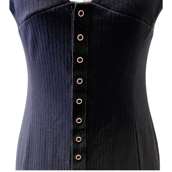 FREE PEOPLE Women Ribbed Snap Down Midi Dress Black MEDIUM Bamboo Viscose Cotton - Picture 8 of 12